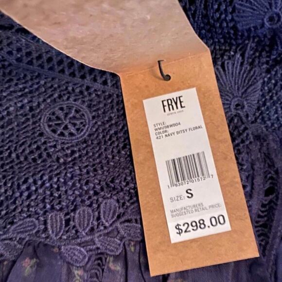 Frye Navy Blue Sleeveless Lace Yoke Dress Loose Fit Small Medium Rare NWT - Picture 7 of 9